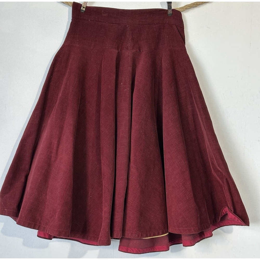 VTG Corduroy Swing Circle Skirt XS Burgundy Lined Retro Dance